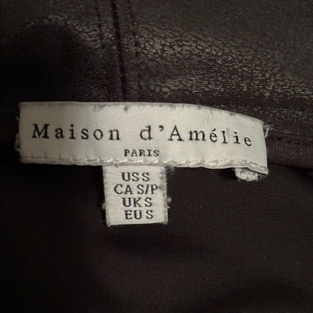 Maison d'Amelie Black Faux Leather Half Zip Pullover Hooded pullover size S - Picture 6 of 6
